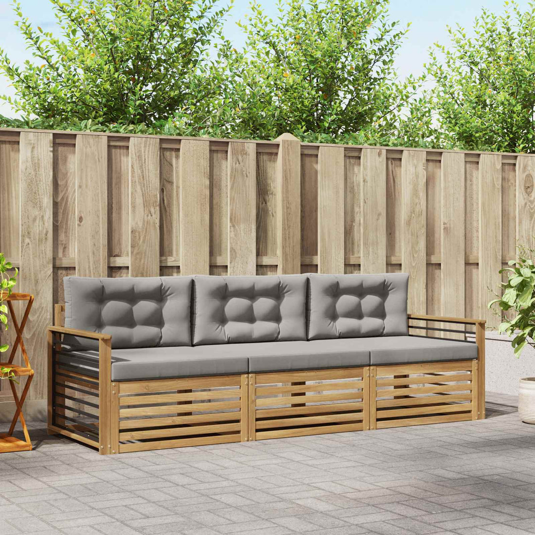 vidaXL Conjunto de sofás de exterior 3 uds. Blanco y Gris Claro