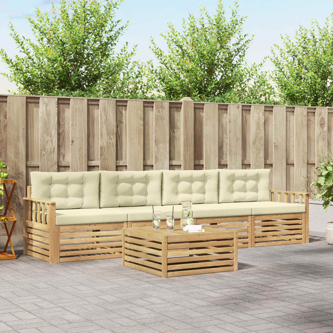 vidaXL Conjunto de sofás de exterior 5 uds. Blanco y Crema