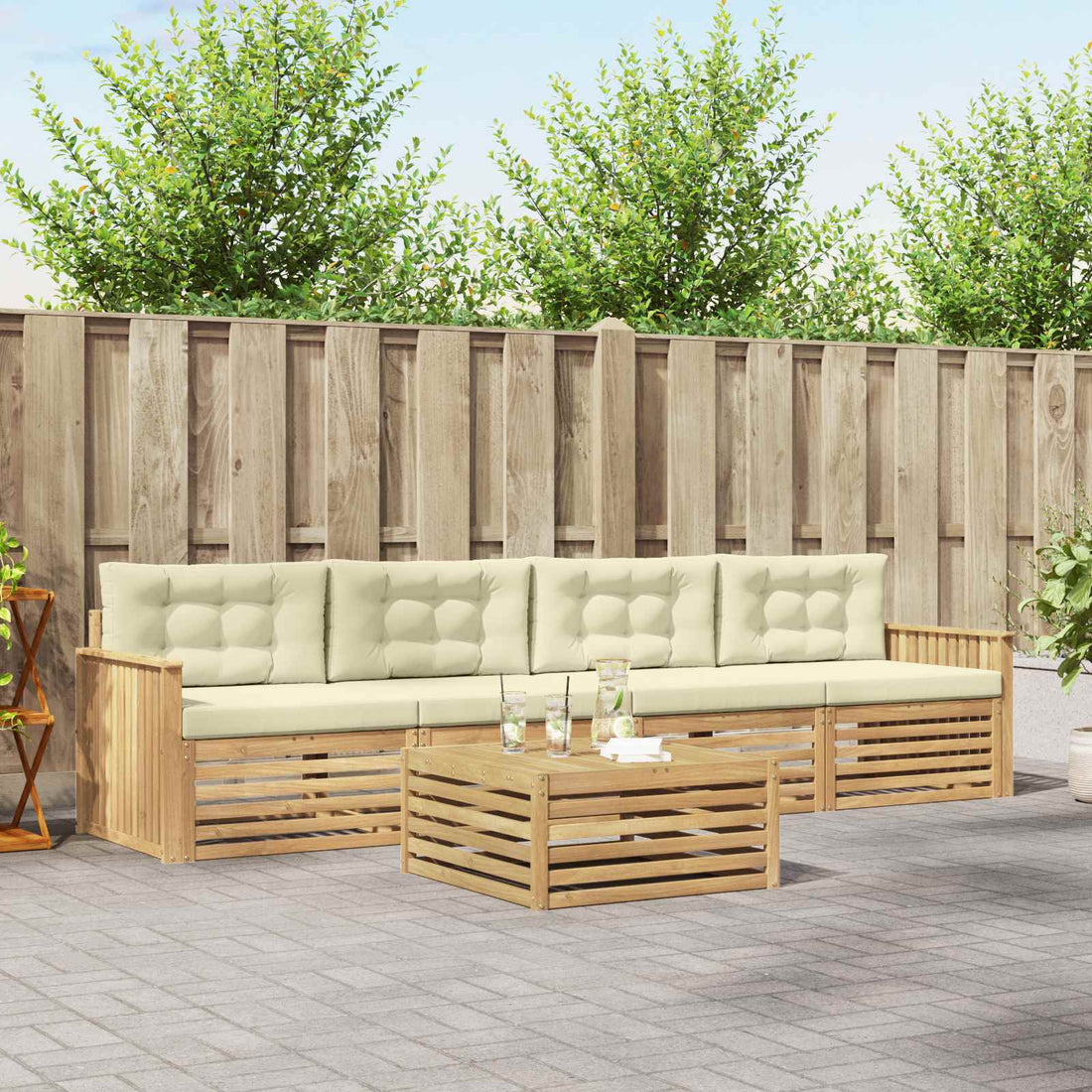 vidaXL Conjunto de sofás de exterior 5 uds. Blanco y Crema