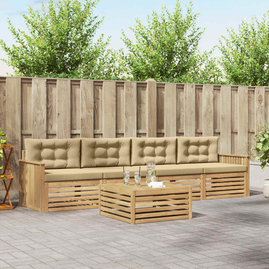 vidaXL Conjunto de sofás de exterior 5 uds. y Beige