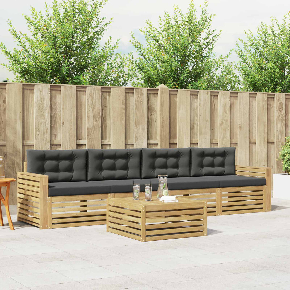 vidaXL Conjunto de sofás de exterior 5 uds. Blanco y Antracita