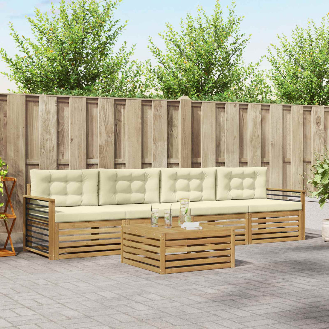 vidaXL Conjunto de sofás de exterior 5 uds. Blanco y Crema
