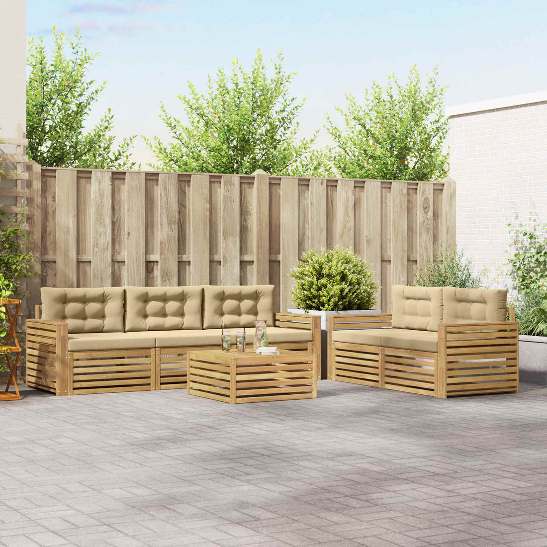 vidaXL Conjunto de sofás de exterior 6 uds. y Beige