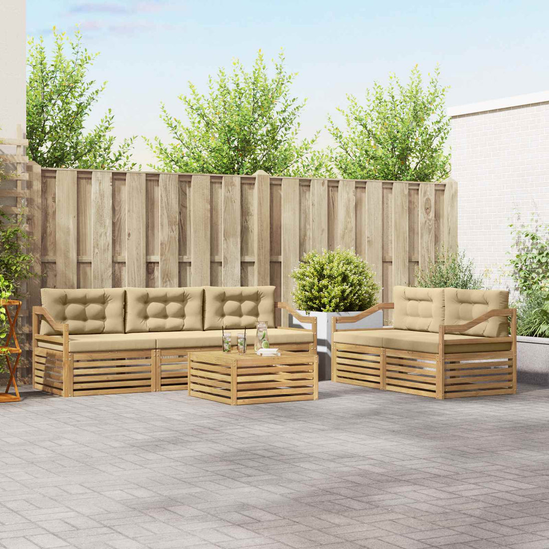 vidaXL Conjunto de sofás de exterior 6 uds. y Beige