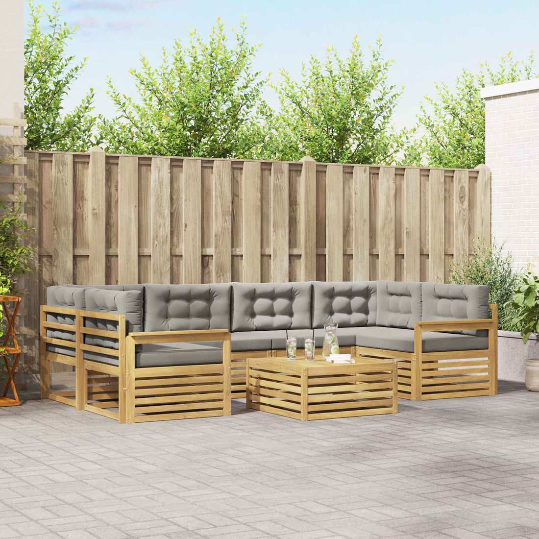 vidaXL Conjunto de sofás de exterior 7 uds. Blanco y Gris Claro