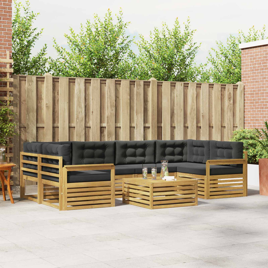vidaXL Conjunto de sofás de exterior 7 uds. Blanco y Antracita