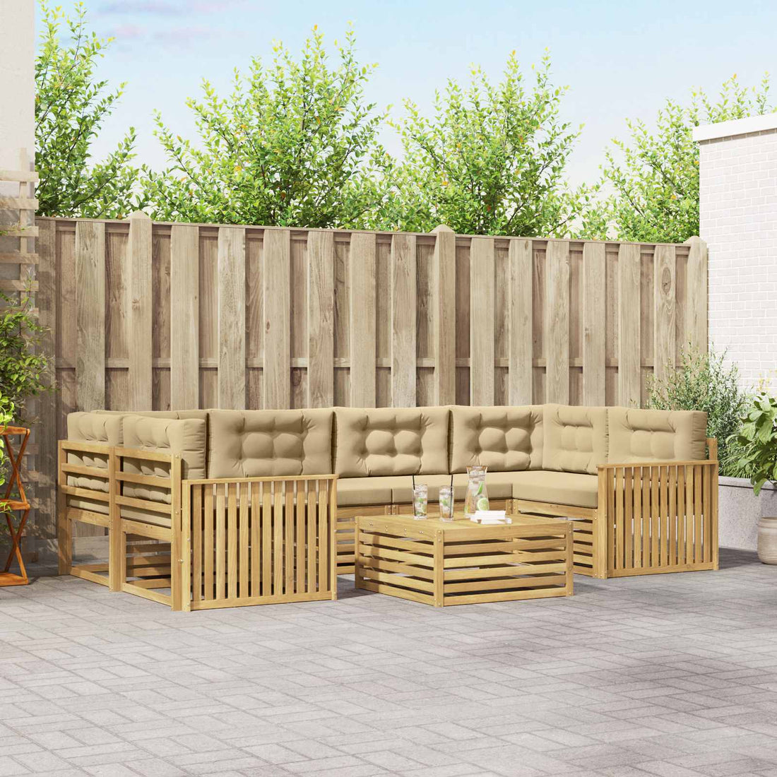 vidaXL Conjunto de sofás de exterior 7 uds. y Beige
