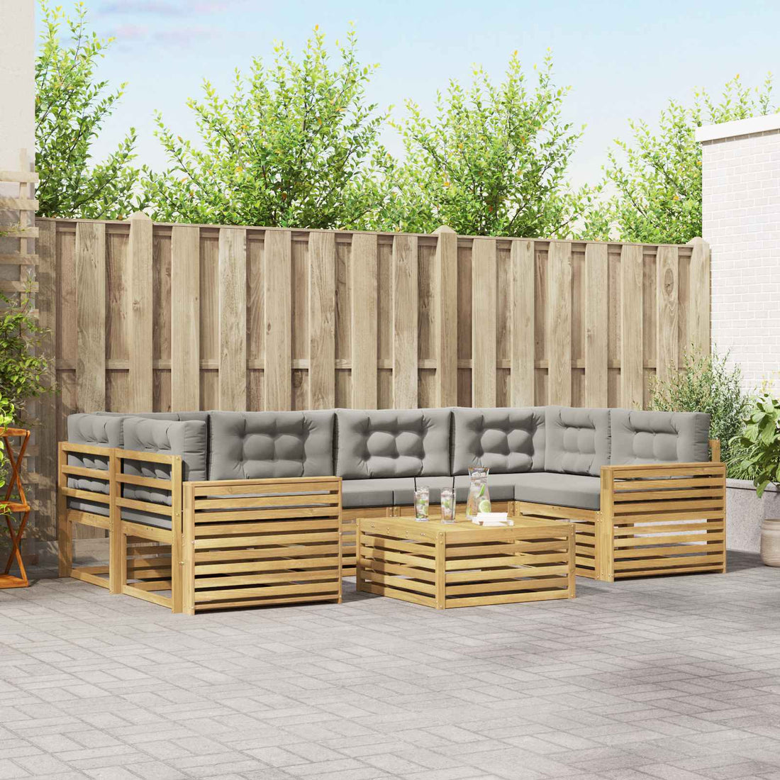 vidaXL Conjunto de sofás de exterior 7 uds. Blanco y Gris Claro