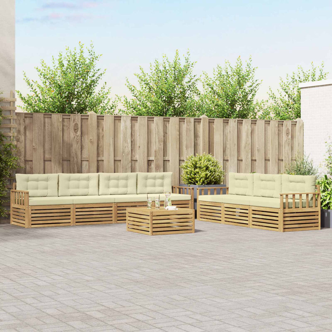 vidaXL Conjunto de sofás de exterior 8 uds. Blanco y Crema Poliéster