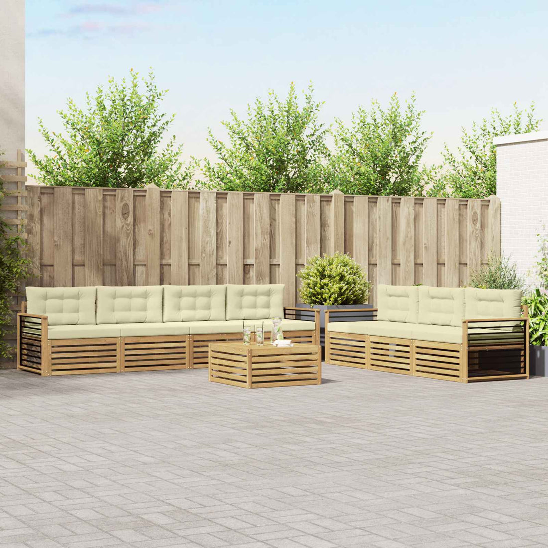 vidaXL Conjunto de sofás de exterior 8 uds. Blanco y Crema Poliéster