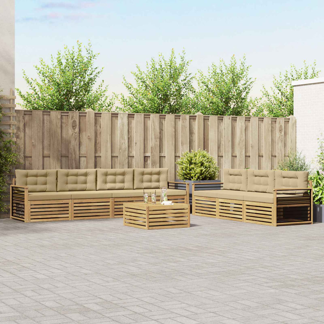 vidaXL Conjunto de sofás de exterior 8 uds. y Beige Poliéster