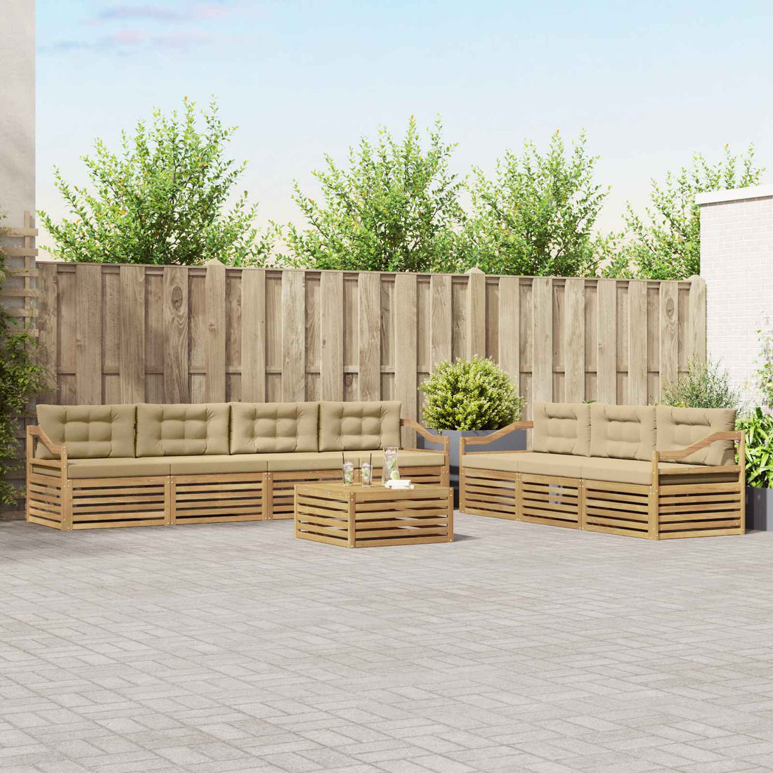 vidaXL Conjunto de sofás de exterior 8 uds. y Beige Poliéster