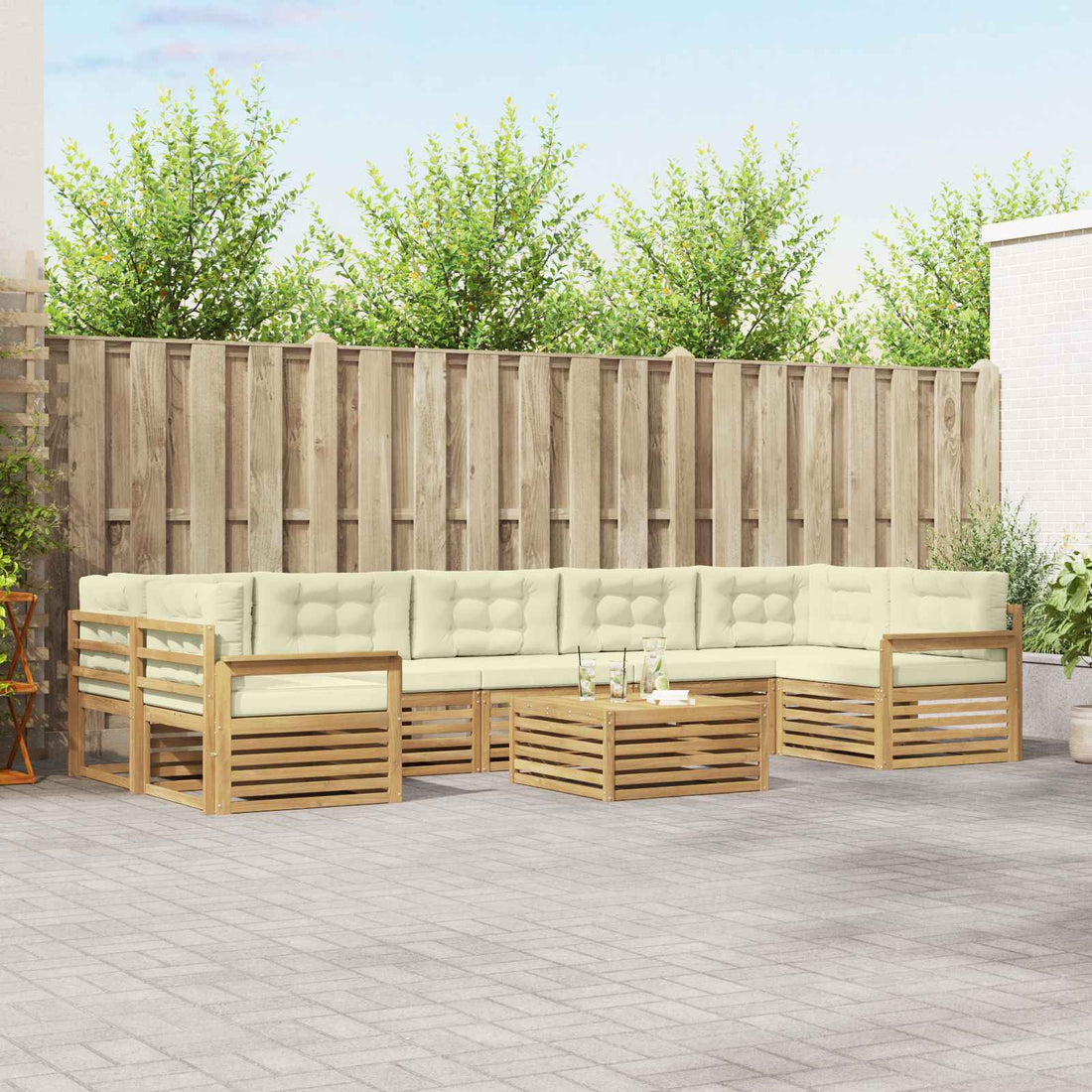 vidaXL Conjunto de sofás de exterior 8 uds. Blanco y Crema