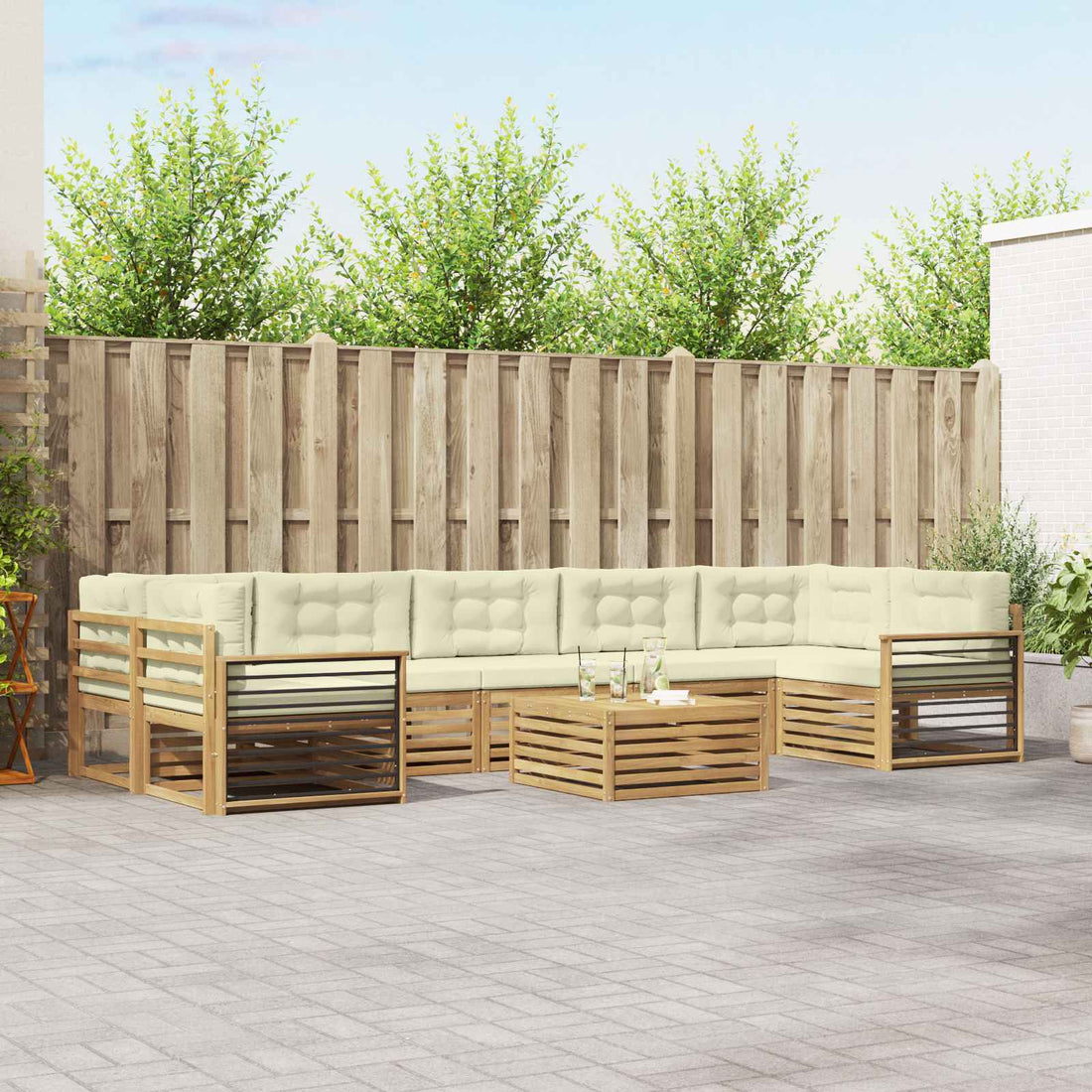 vidaXL Conjunto de sofás de exterior 8 uds. Blanco y Crema