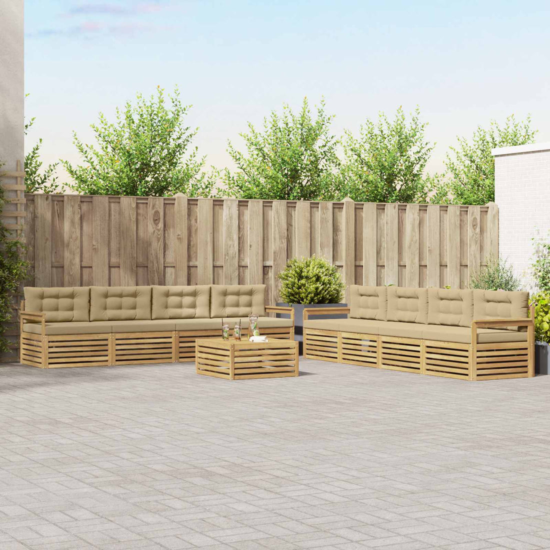 vidaXL Conjunto de sofás de exterior 9 uds. y Beige Poliéster