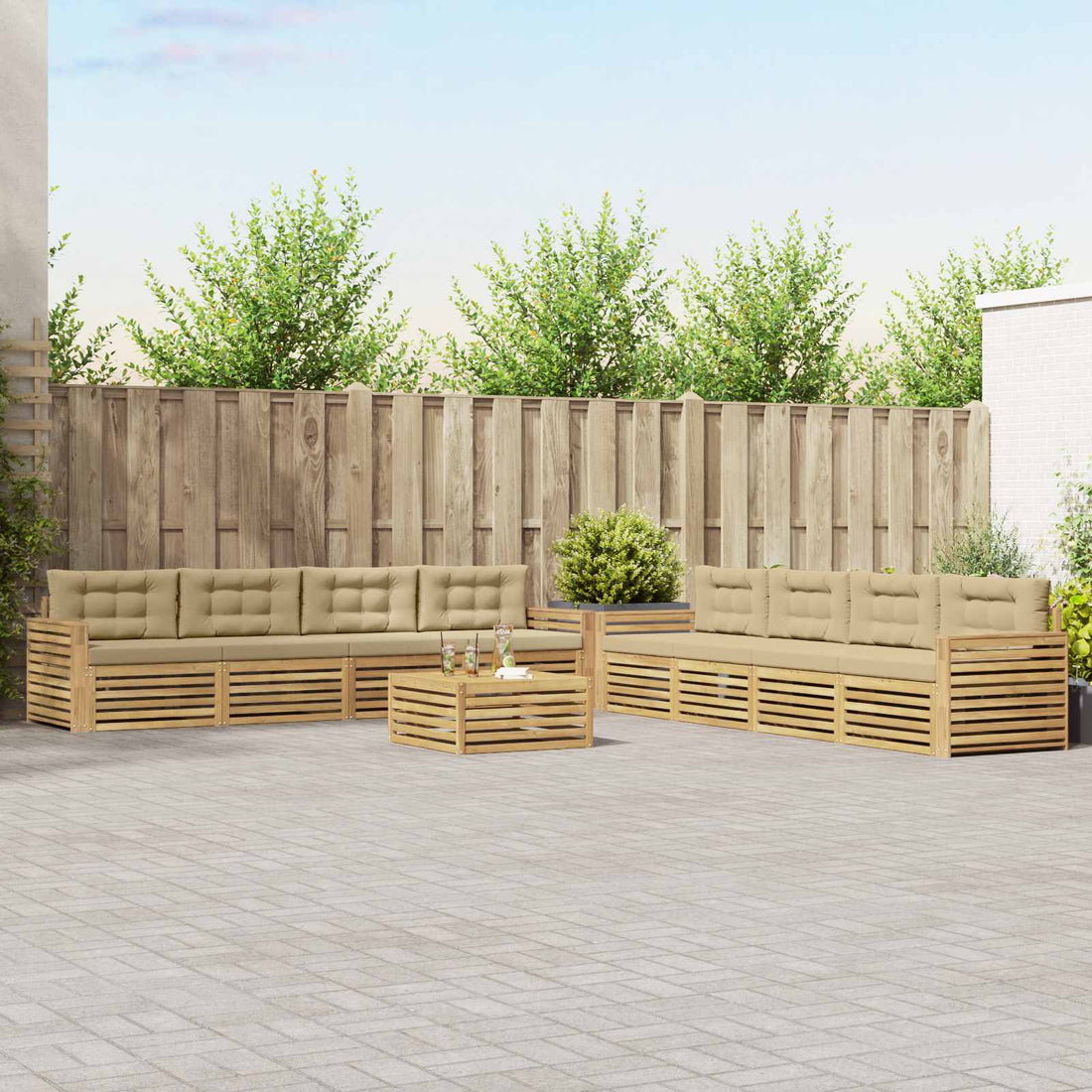 vidaXL Conjunto de sofás de exterior 9 uds. y Beige Poliéster