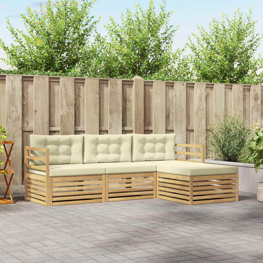 vidaXL Conjunto de sofás de exterior 4 uds. Blanco y Crema Poliéster