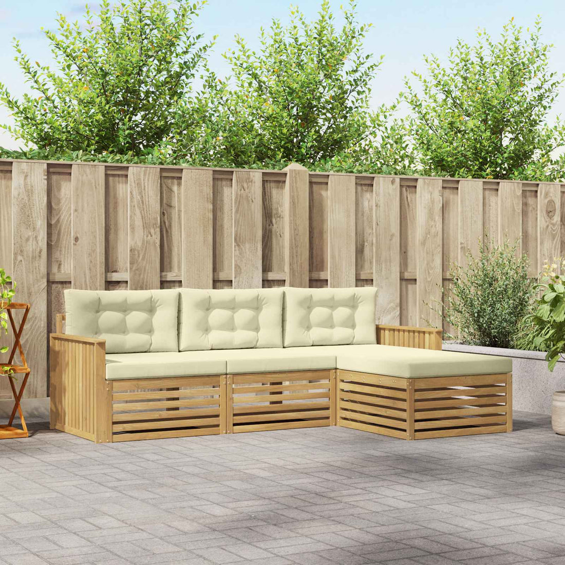 vidaXL Conjunto de sofás de exterior 4 uds. Blanco y Crema
