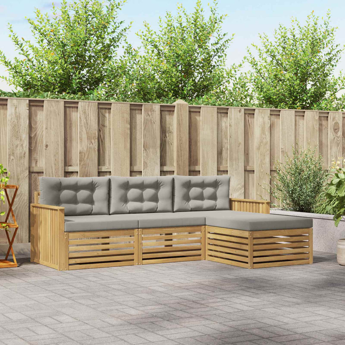 vidaXL Conjunto de sofás de exterior 4 uds. Blanco y Gris Claro