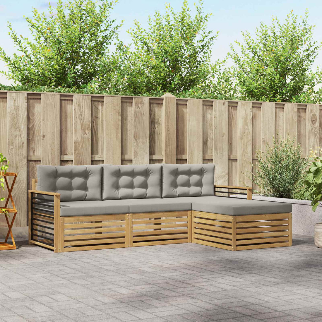 vidaXL Conjunto de sofás de exterior 4 uds. Blanco y Gris Claro
