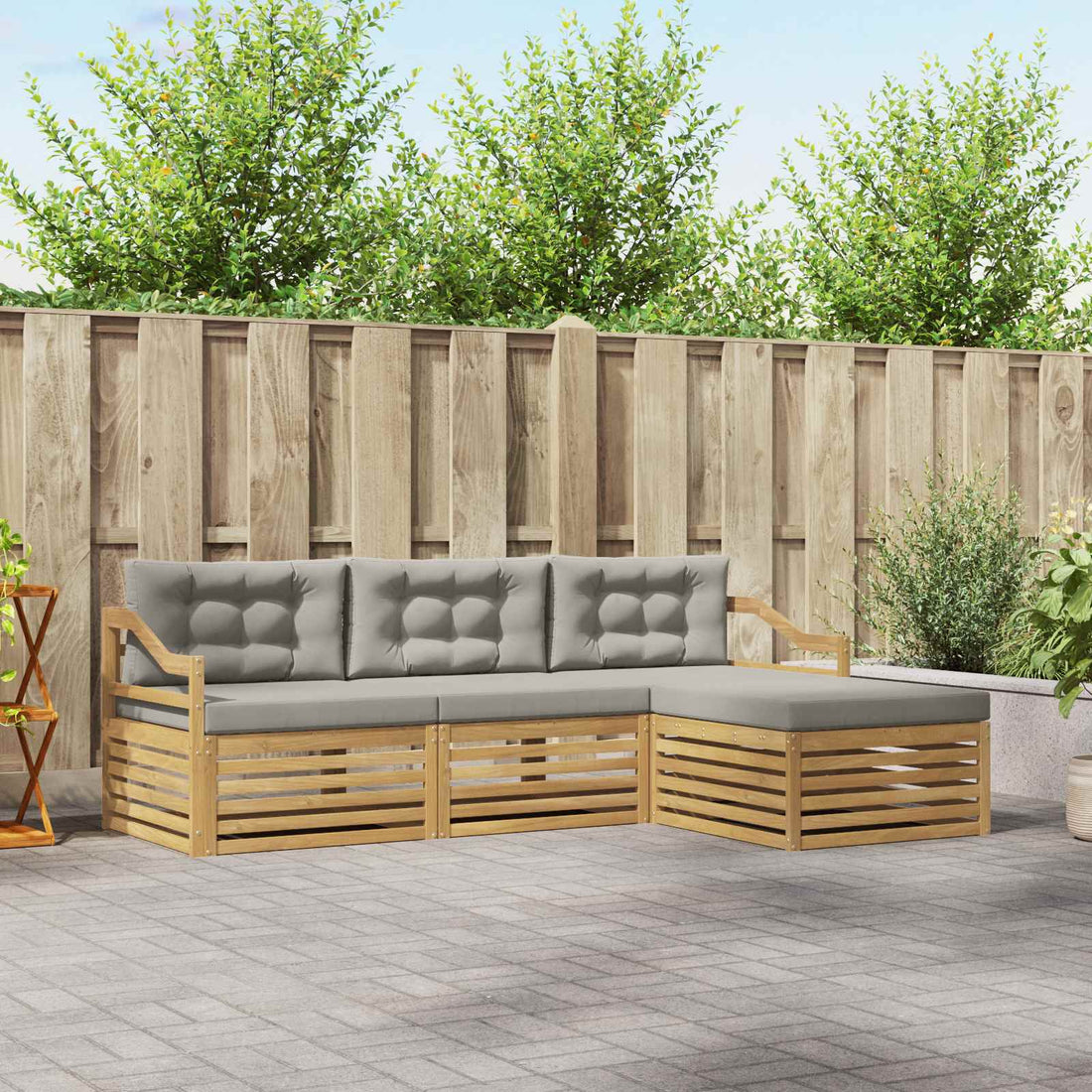 vidaXL Conjunto de sofás de exterior 4 uds. Blanco y Gris Claro