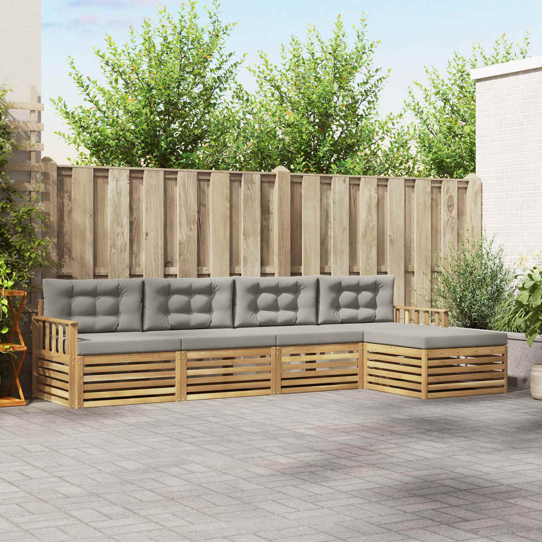 vidaXL Conjunto de sofás de exterior 5 uds. Blanco y Gris Claro