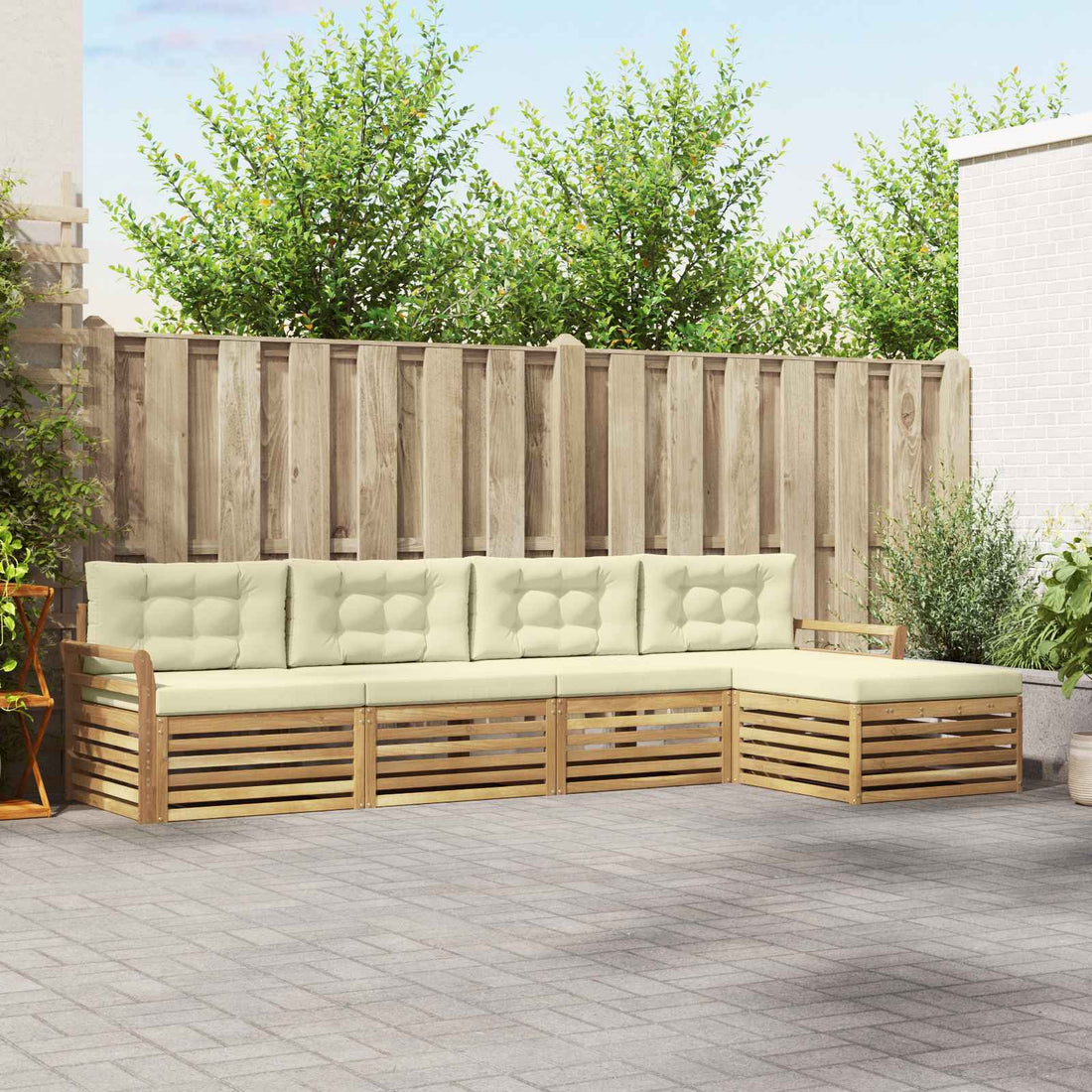 vidaXL Conjunto de sofás de exterior 5 uds. Blanco y Crema