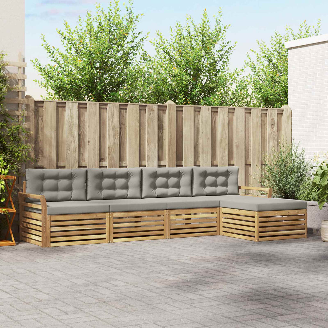 vidaXL Conjunto de sofás de exterior 5 uds. Blanco y Gris Claro