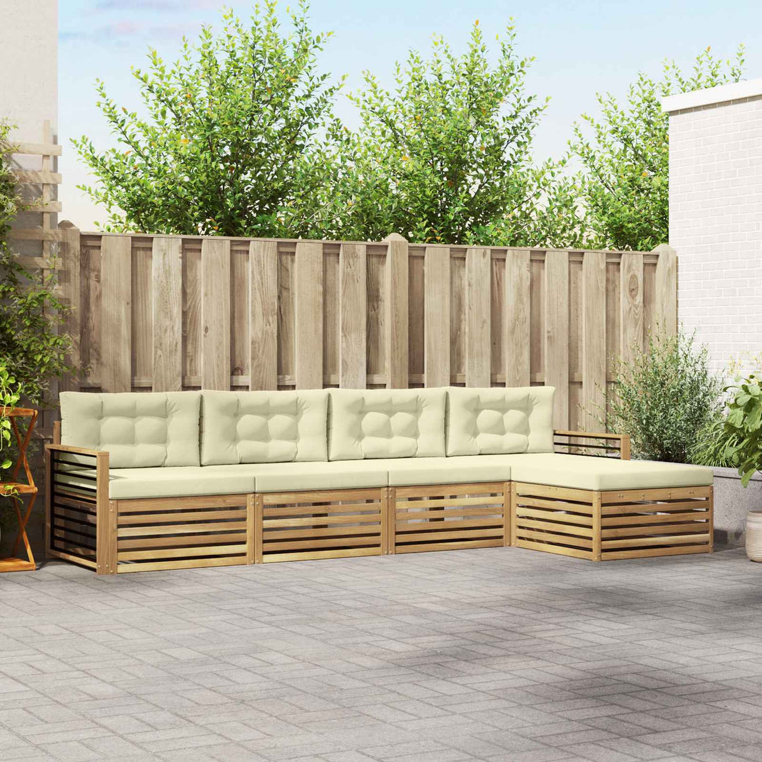 vidaXL Conjunto de sofás de exterior 5 uds. Blanco y Crema Poliéster