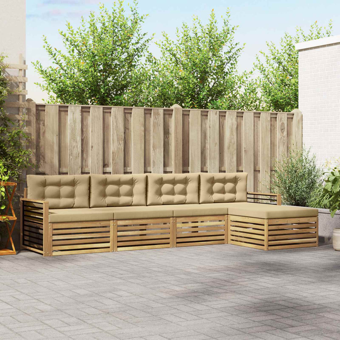 vidaXL Conjunto de sofás de exterior 5 uds. y Beige Poliéster