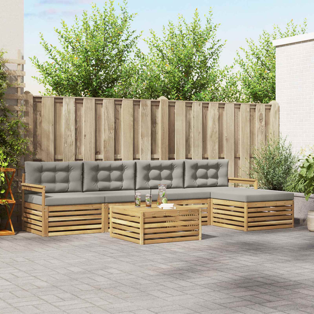 vidaXL Conjunto de sofás de exterior 7 uds. Blanco y Gris Claro