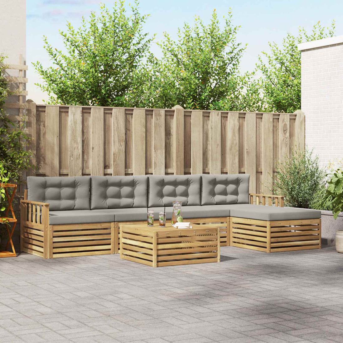 vidaXL Conjunto de sofás de exterior 7 uds. Blanco y Gris Claro