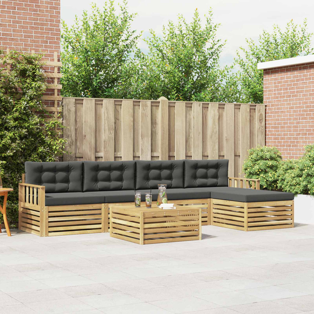 vidaXL Conjunto de sofás de exterior 7 uds. Blanco y Antracita