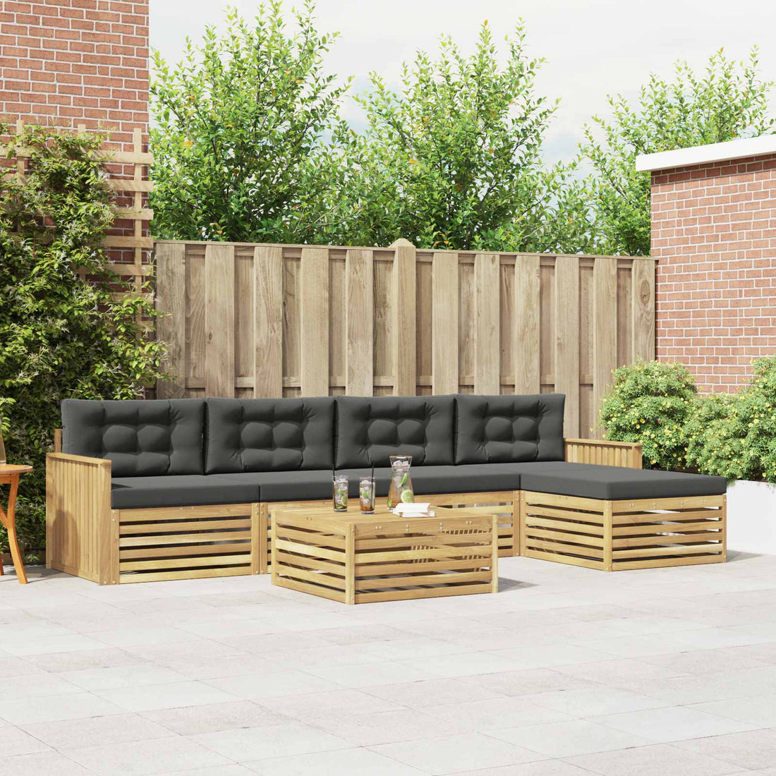 vidaXL Conjunto de sofás de exterior 6 uds. Blanco y Antracita