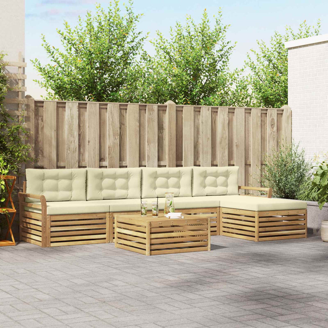 vidaXL Conjunto de sofás de exterior 6 uds. Blanco y Crema Poliéster