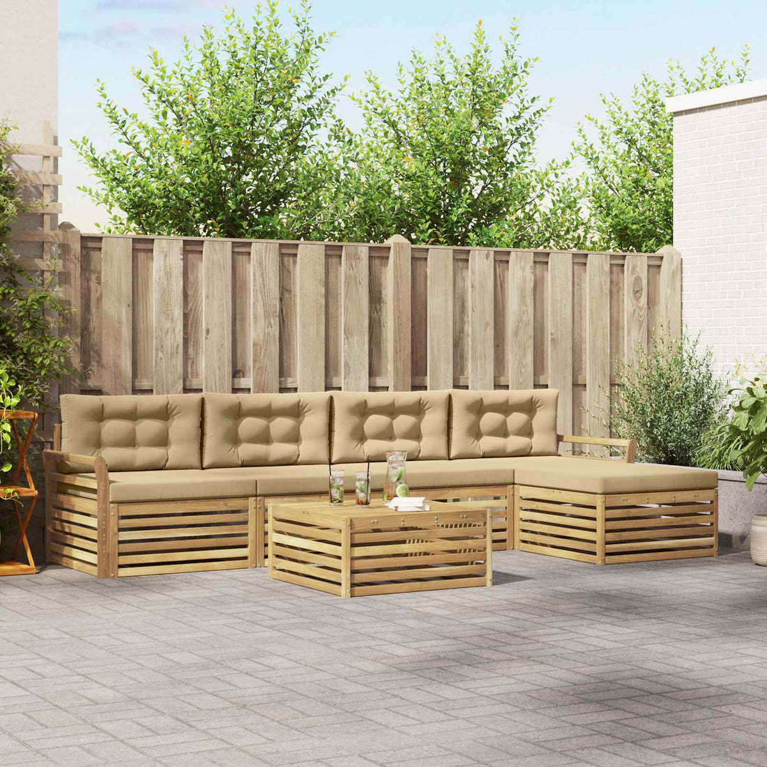 vidaXL Conjunto de sofás de exterior 6 uds. y Beige Poliéster