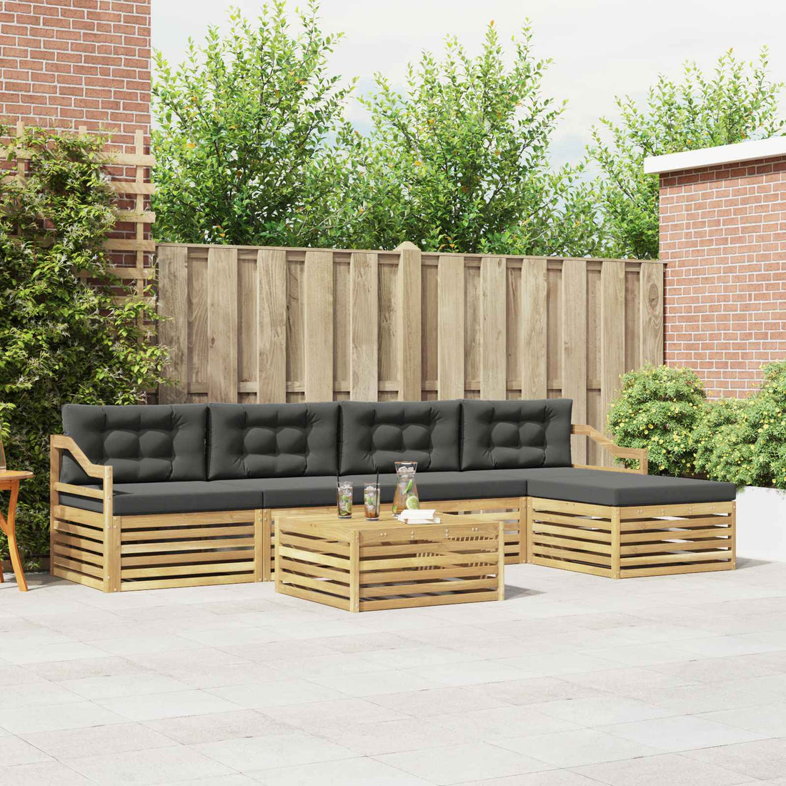 vidaXL Conjunto de sofás de exterior 6 uds. Blanco y Antracita
