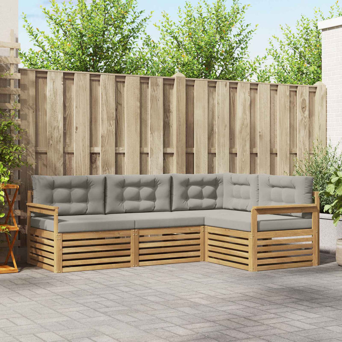 vidaXL Conjunto de sofás de exterior 5 uds. Blanco y Gris Claro