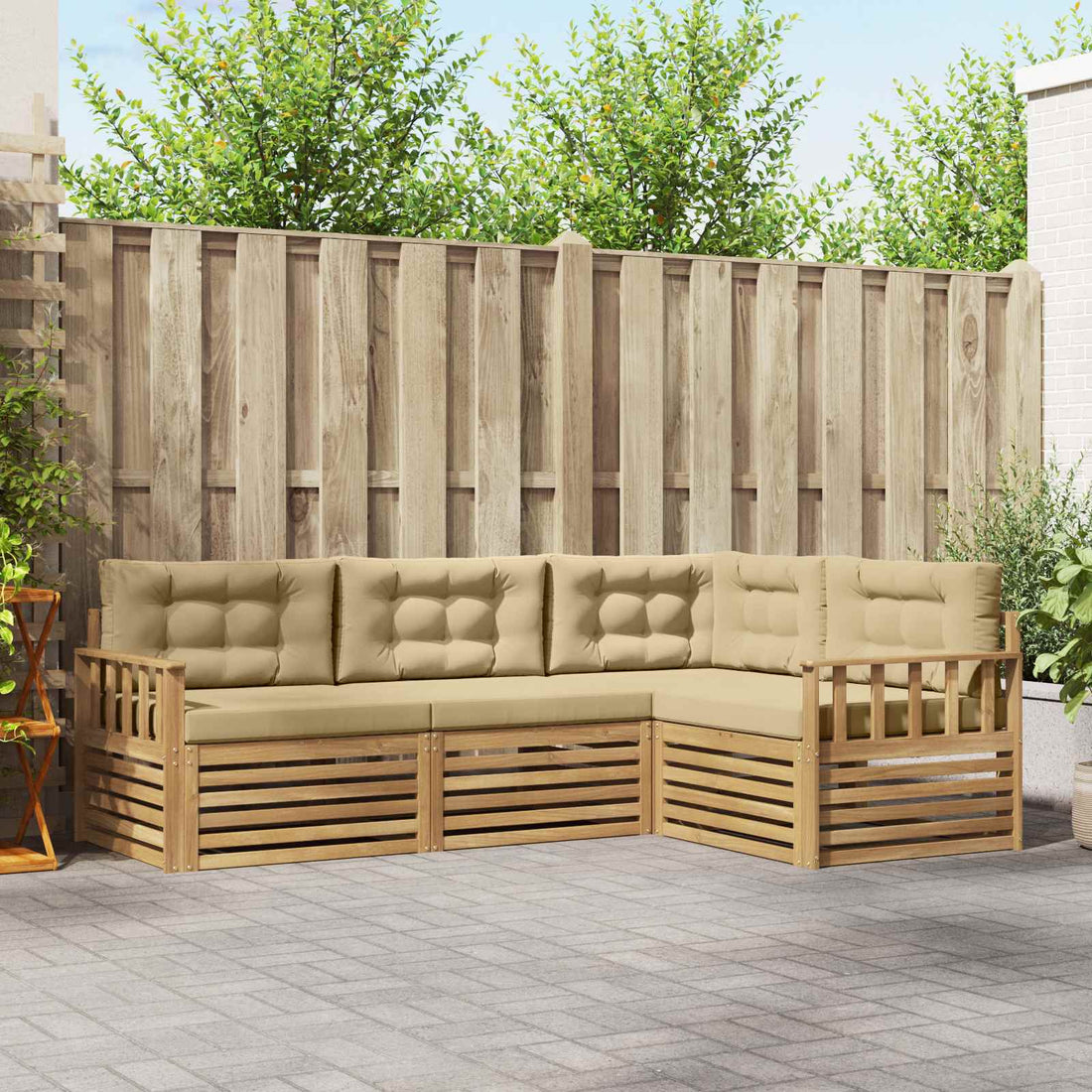 vidaXL Conjunto de sofás de exterior 5 uds. y Beige Poliéster