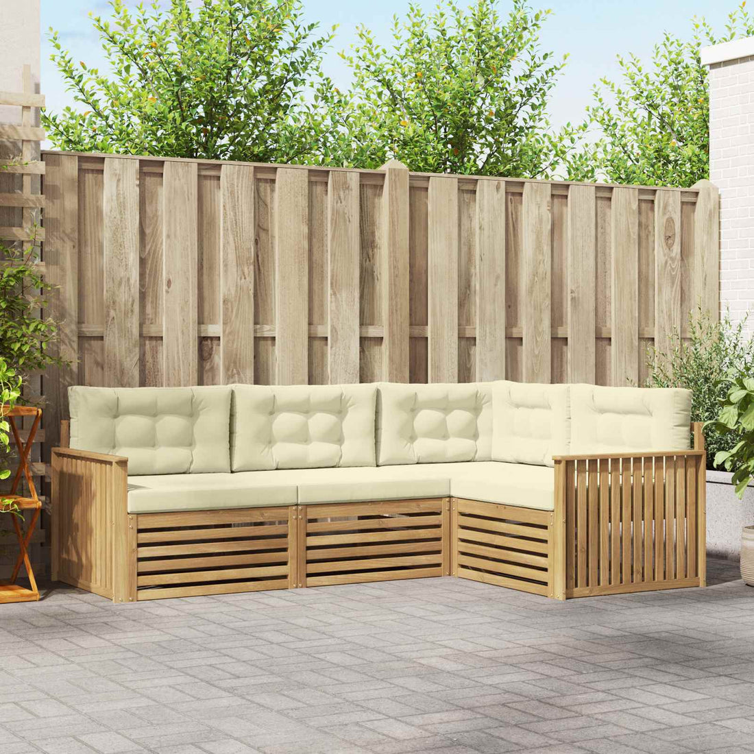 vidaXL Conjunto de sofás de exterior 4 uds. Blanco y Crema Poliéster