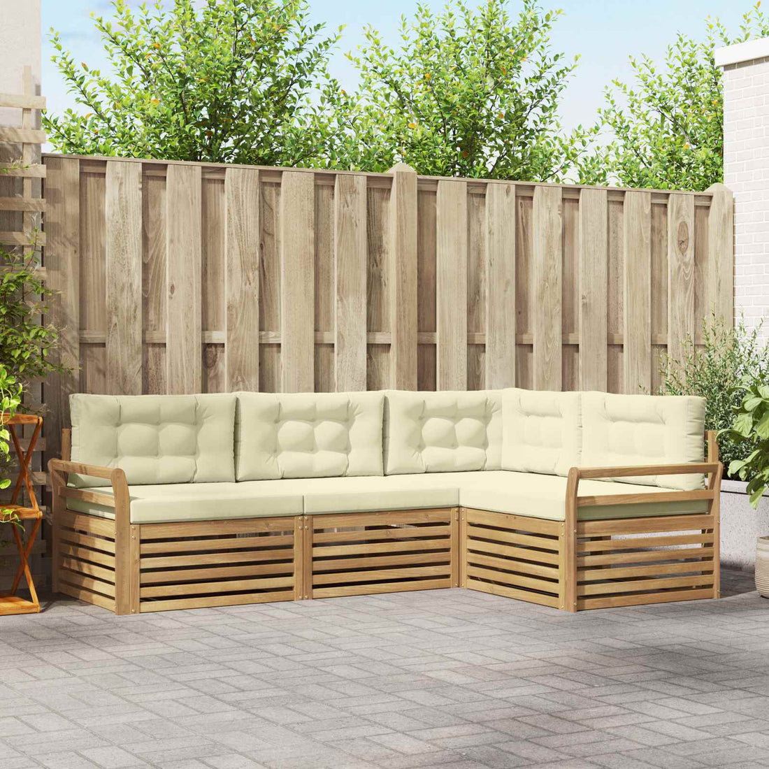 vidaXL Conjunto de sofás de exterior 4 uds. Blanco y Crema Poliéster