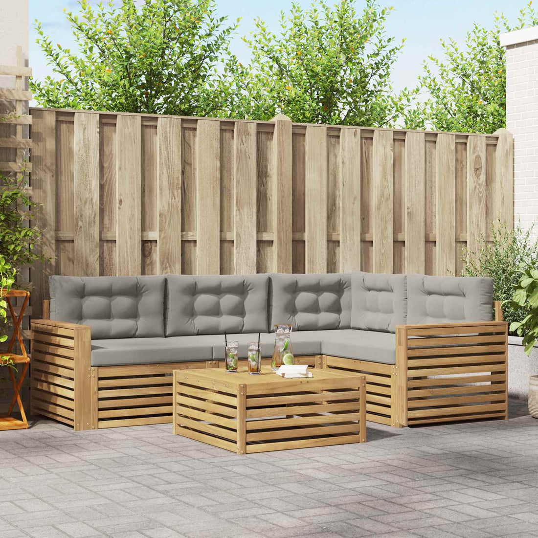 vidaXL Conjunto de sofás de exterior 5 uds. Blanco y Gris Claro