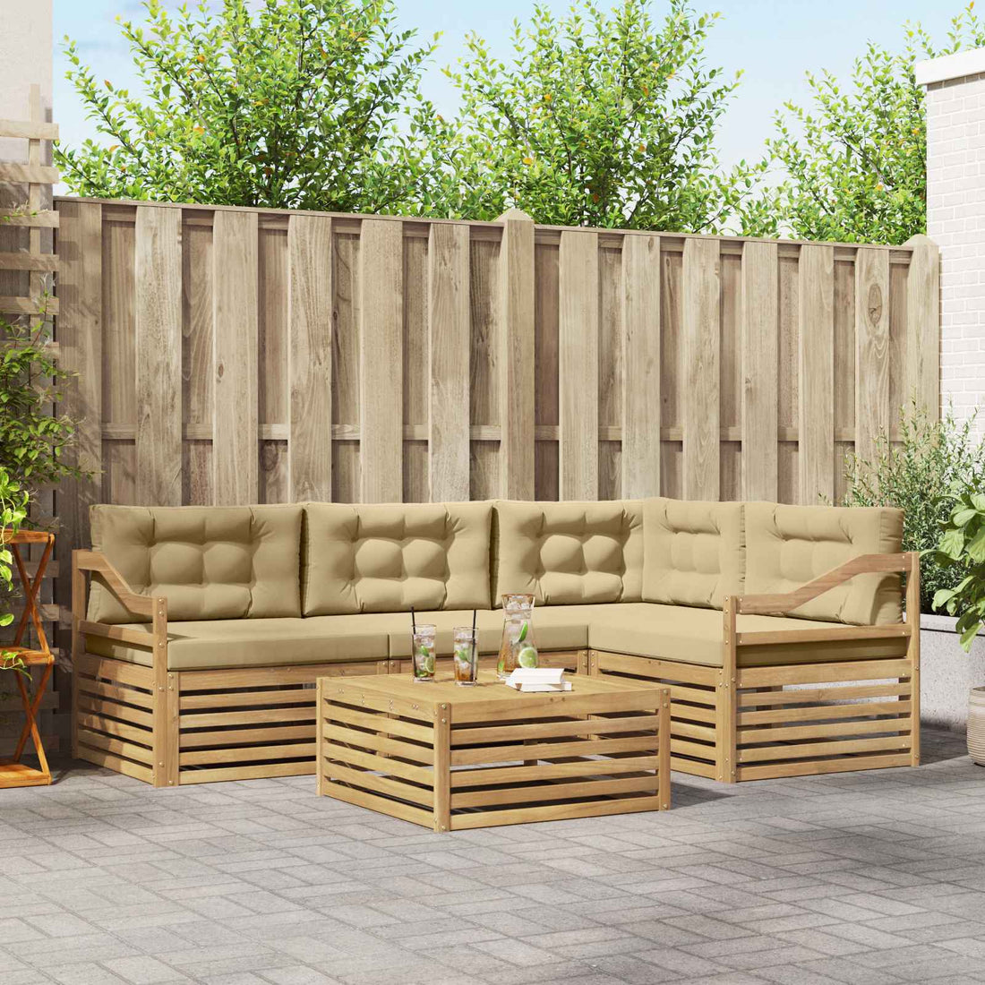 vidaXL Conjunto de sofás de exterior 5 uds. y Beige Poliéster