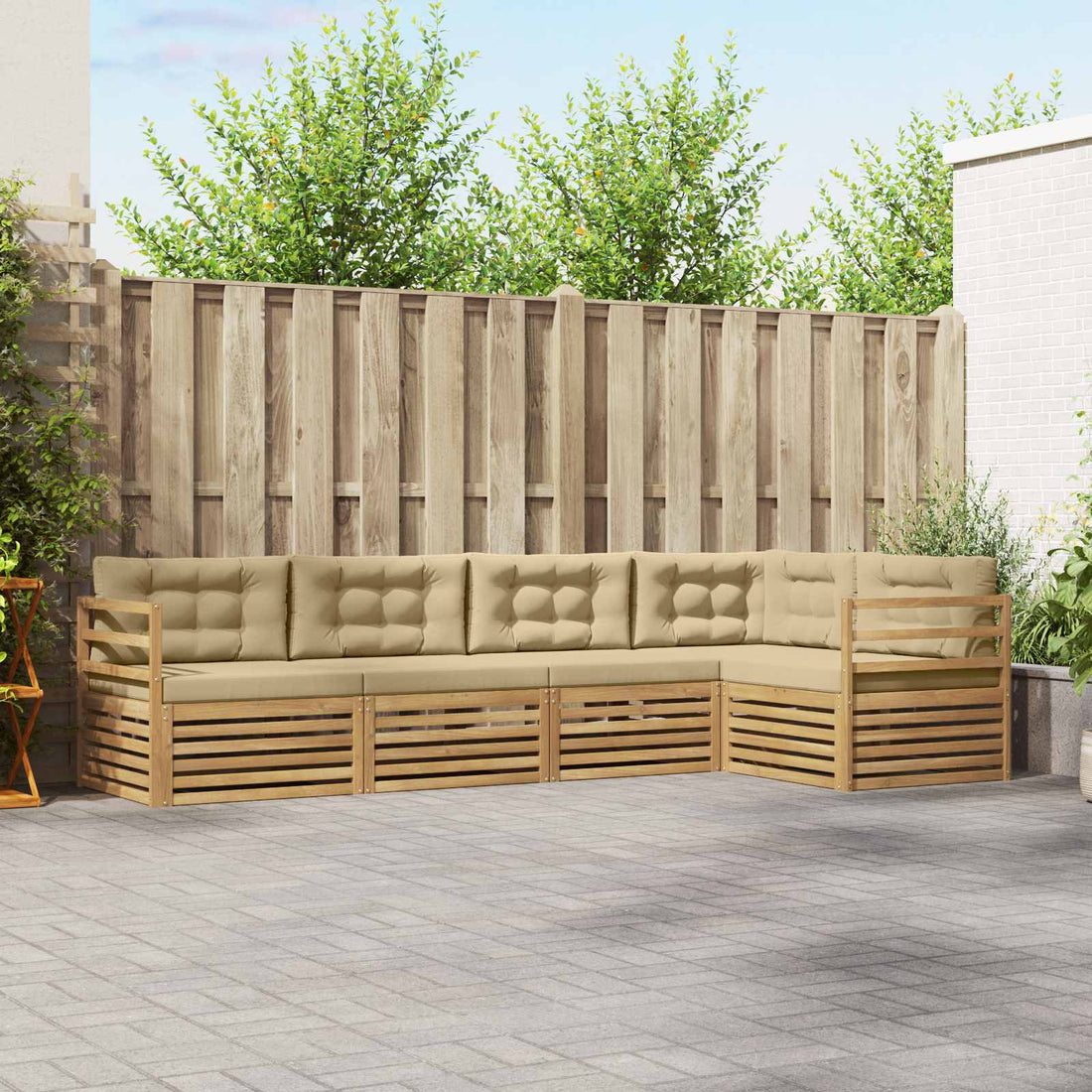 vidaXL Conjunto de sofás de exterior 5 uds. y Beige Poliéster