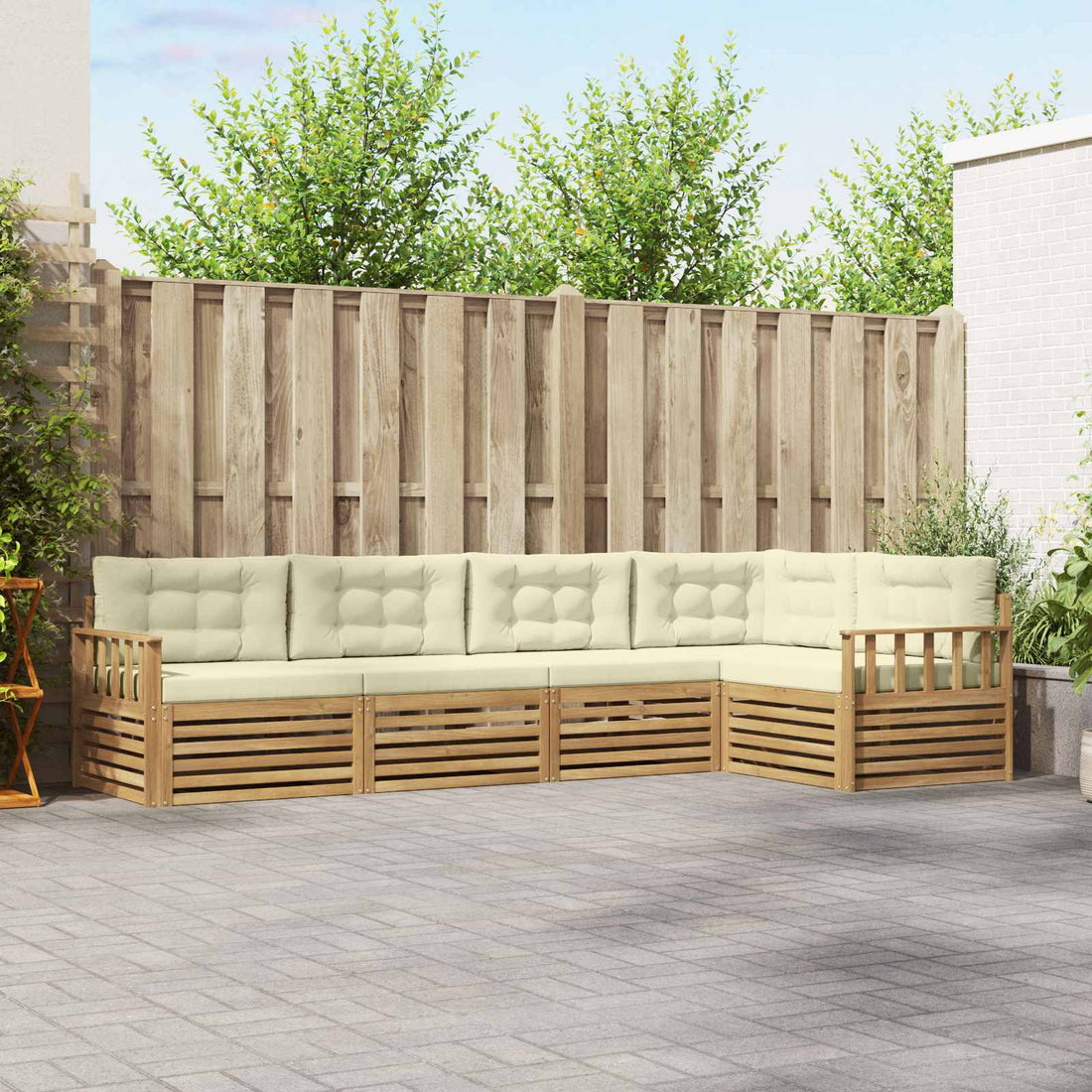 vidaXL Conjunto de sofás de exterior 6 uds. Blanco y Crema Poliéster