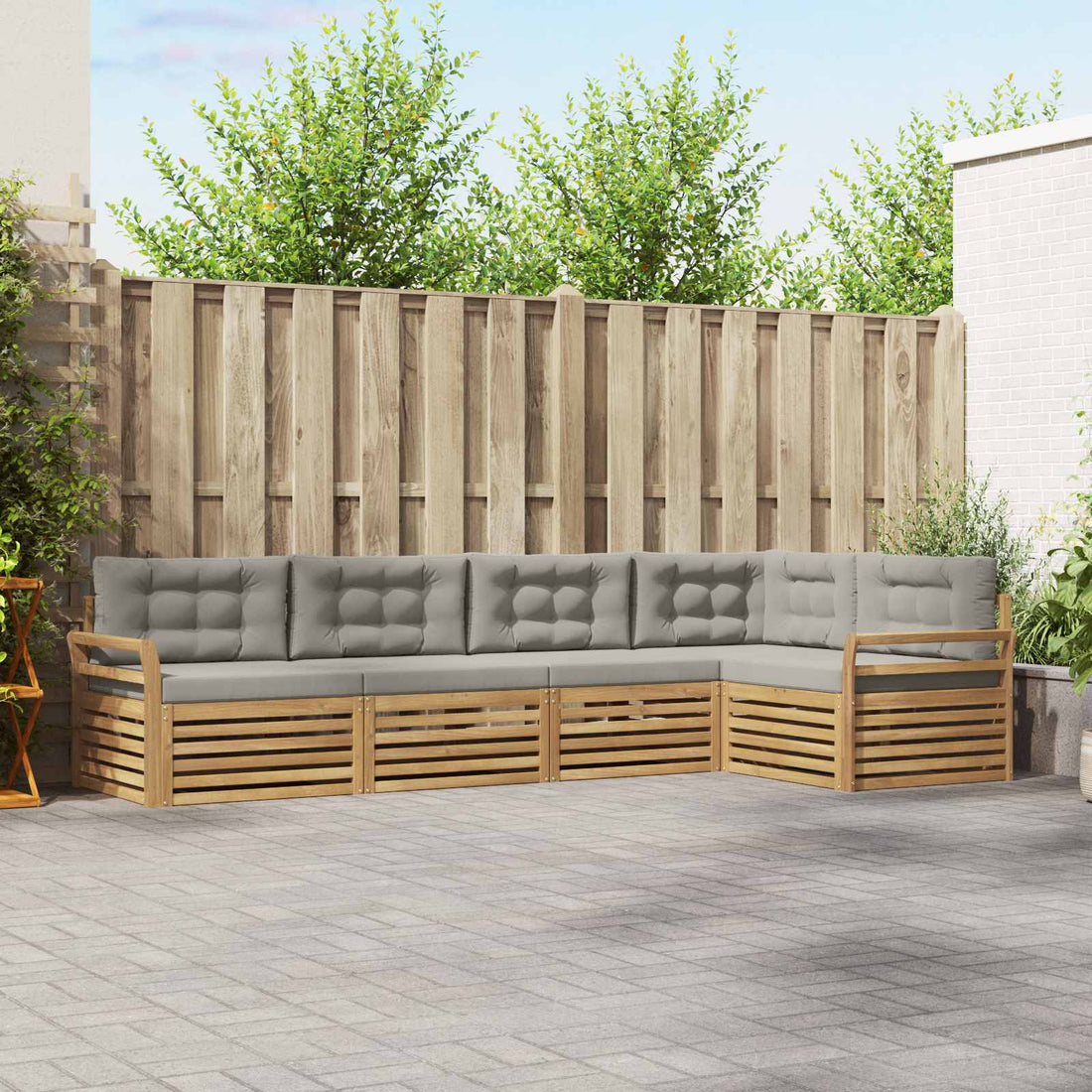 vidaXL Conjunto de sofás de exterior 5 uds. Blanco y Gris Claro