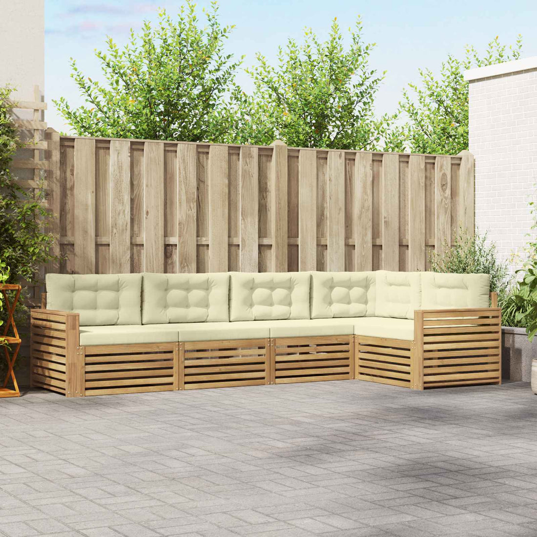 vidaXL Conjunto de sofás de exterior 5 uds. Blanco y Crema Poliéster