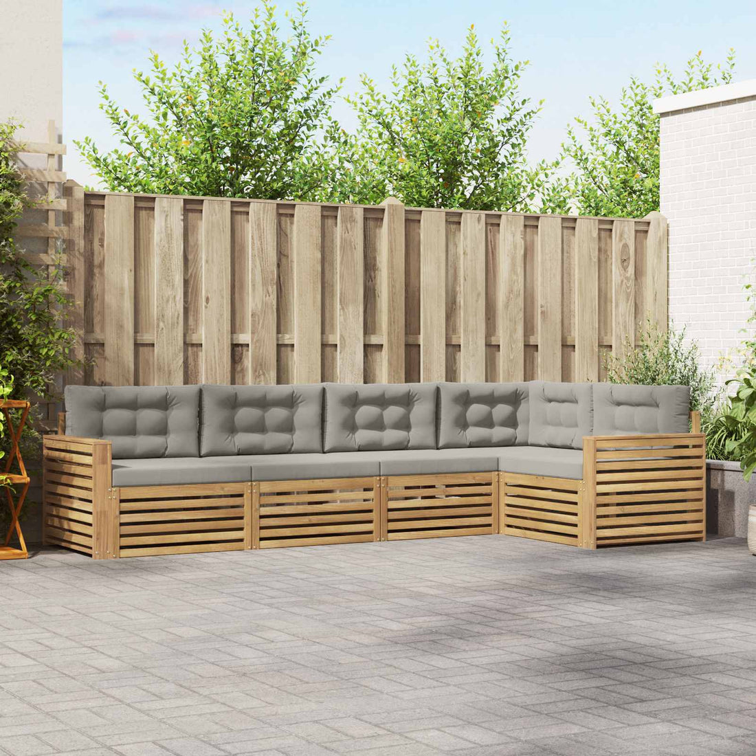 vidaXL Conjunto de sofás de exterior 5 uds. Blanco y Gris Claro