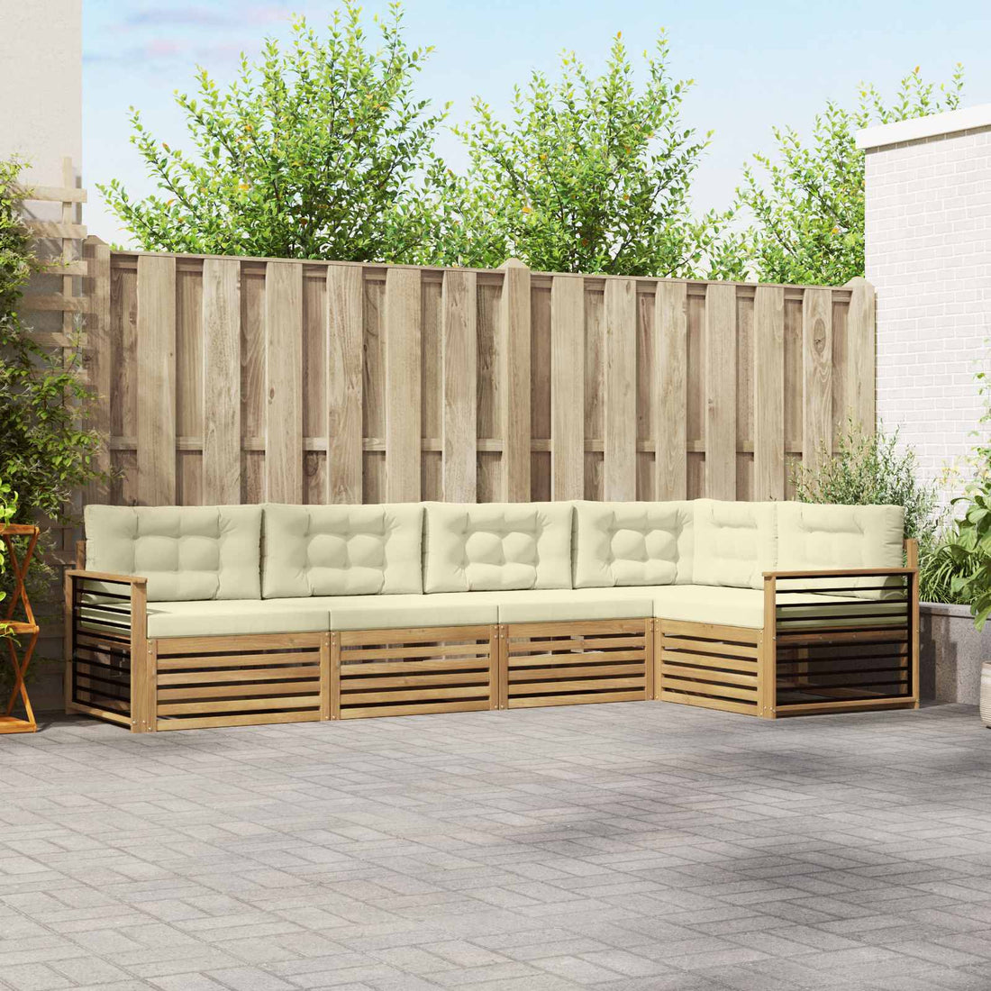 vidaXL Conjunto de sofás de exterior 6 uds. Blanco y Crema Poliéster