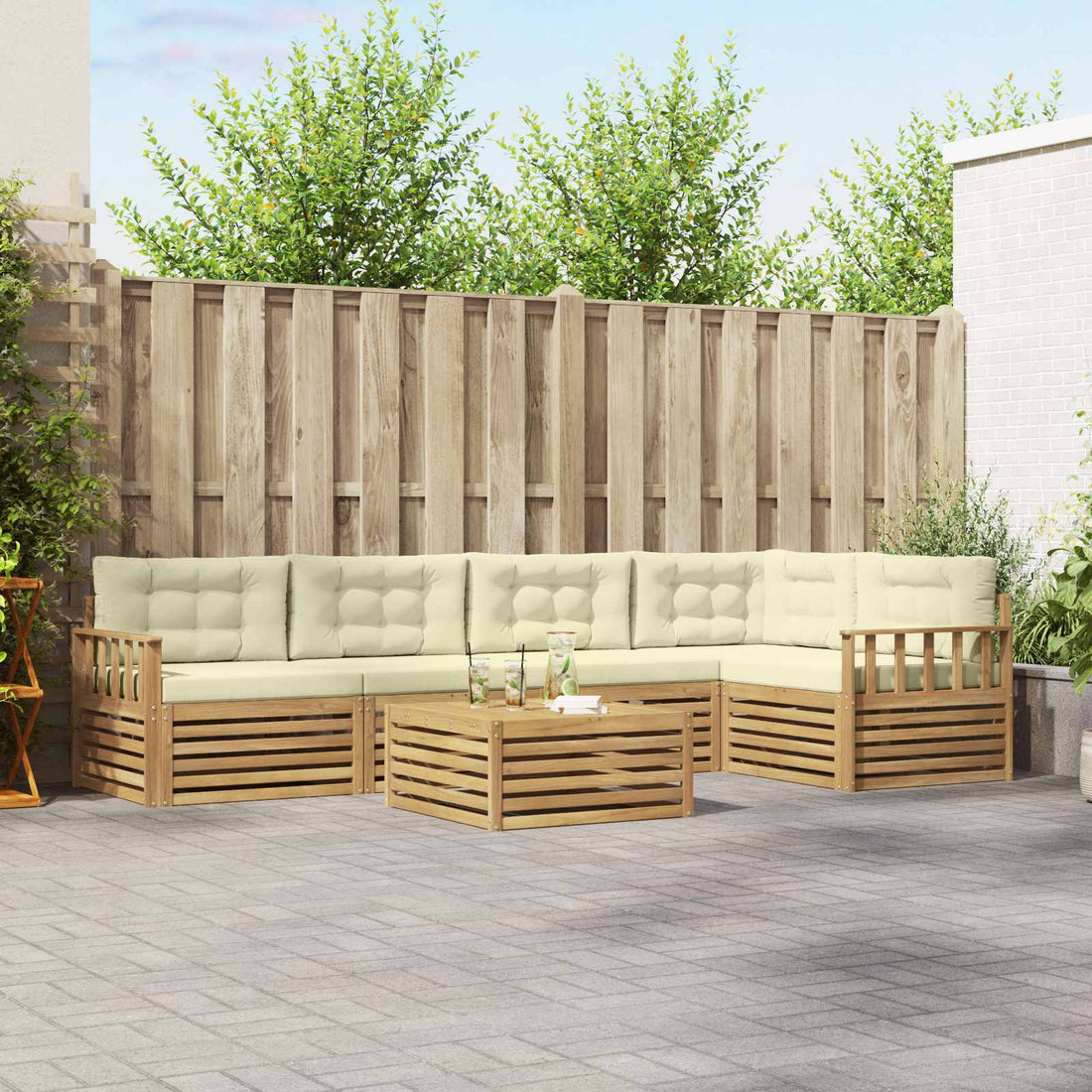 vidaXL Conjunto de sofás de exterior 6 uds. Blanco y Crema Poliéster